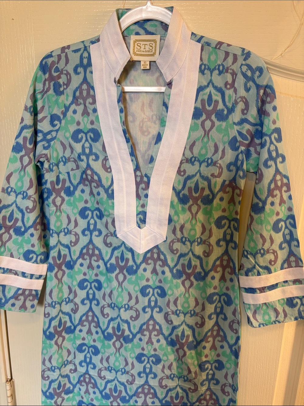 Sail to Sable | Blue & Green 100% Cotton Long Sleeve Caftan - Picture 9 of 16
